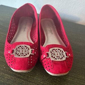 Christian Siriano Red Flats with Silver Accents
